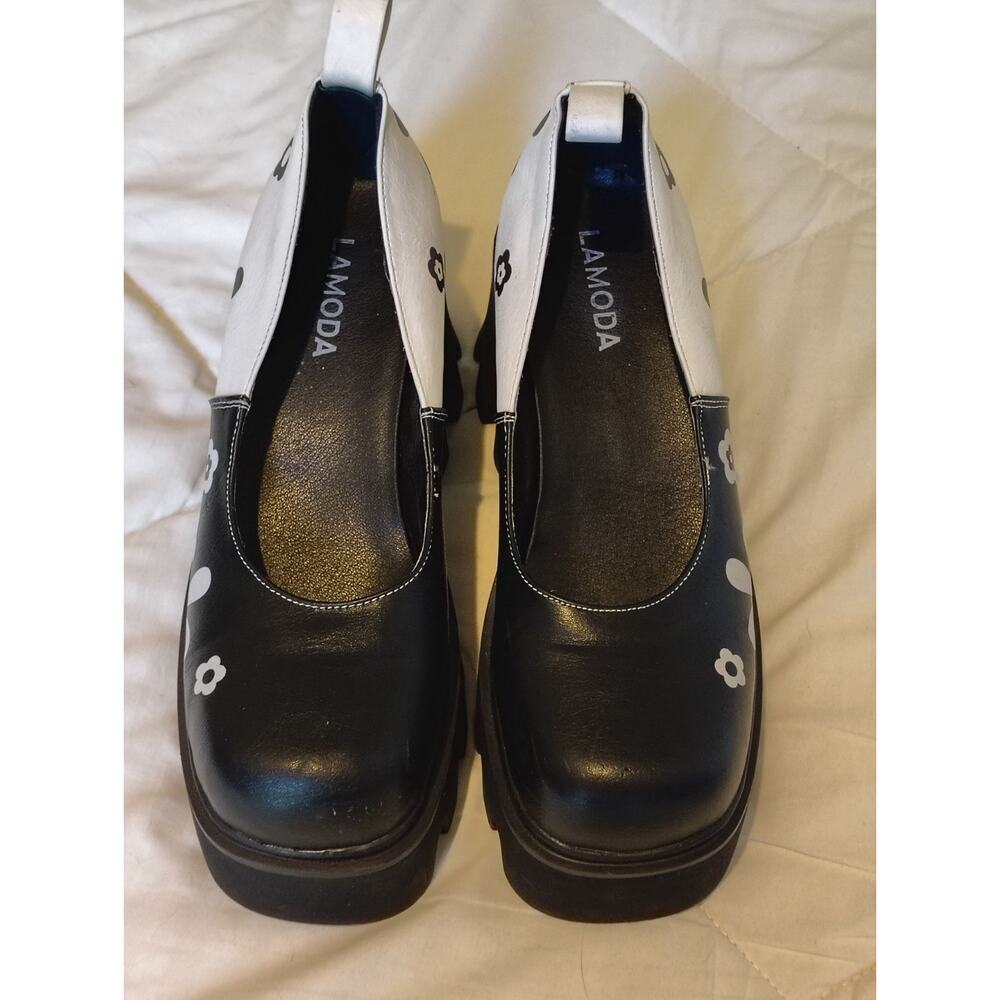 Lamoda Platform Mary Jane Y2K Lolita Black White Floral Chunky Lug Sole Size 8 - Picture 2 of 8